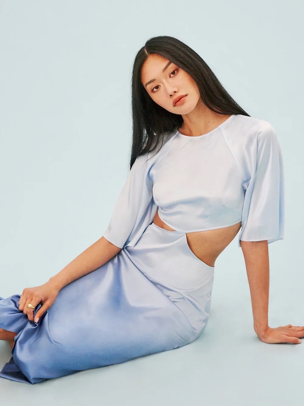 NWT Reformation Silk Cut Out Noemi Midi Dress in Ombré Blue Size 8 - Picture 11 of 11